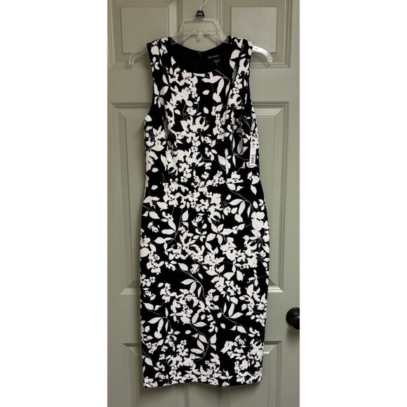 MAGGY LONDON Sheath Dress Size 8 Black White Floral Knee Length Sleeveless NWT - Picture 2 of 16